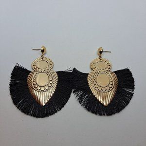 Earrings Boho Tassel Fringe Fans Gold Tone Boxed